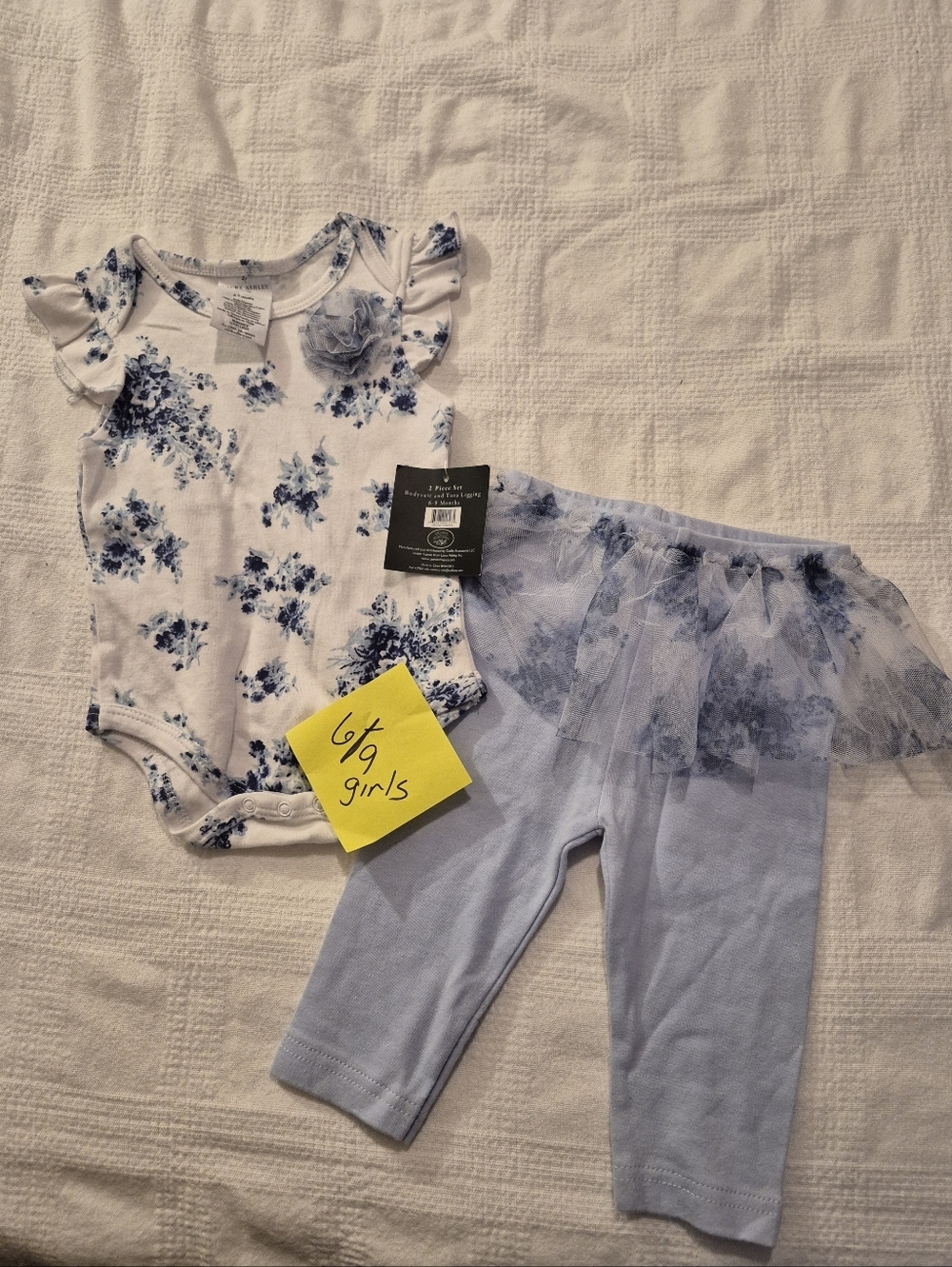 Laura Ashley girls 6-9 months 2 piece bodysuit and tutu leggings blue white NWT